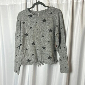 Love Charm Grey Star Print Long Sleeve Pullover Sweater Size L